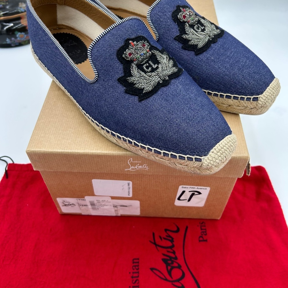 *****Men’s Christian Louboutin NANOU  espadrille blue denim size 42 Italy - Picture 3 of 10